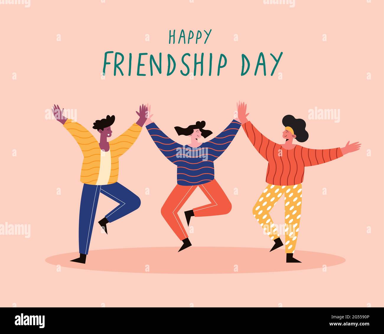 Feliz día de la amistad tarjeta rosa con los amigos Ilustración del Vector