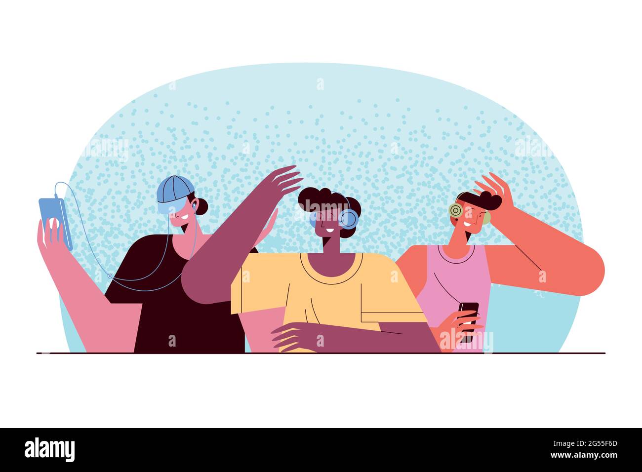 Dibujos animados de hombres con smartphones escuchando música Ilustración del Vector