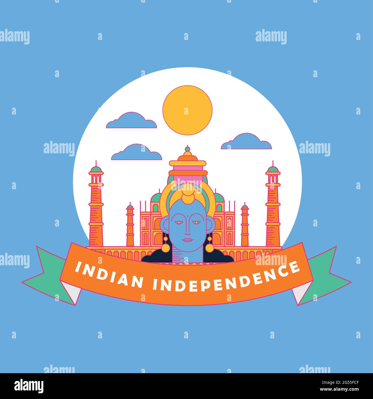 Tarjeta del día de la independencia de la india feliz con krishna Ilustración del Vector