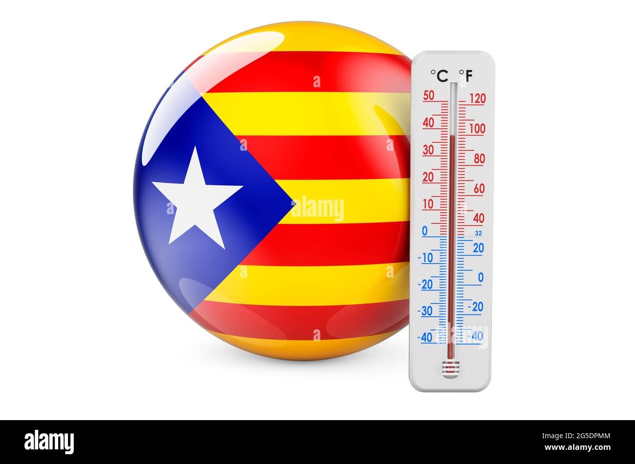 Termómetro con bandera catalana. Concepto de calor en Cataluña. 3D  Representación aislada sobre fondo blanco Fotografía de stock - Alamy