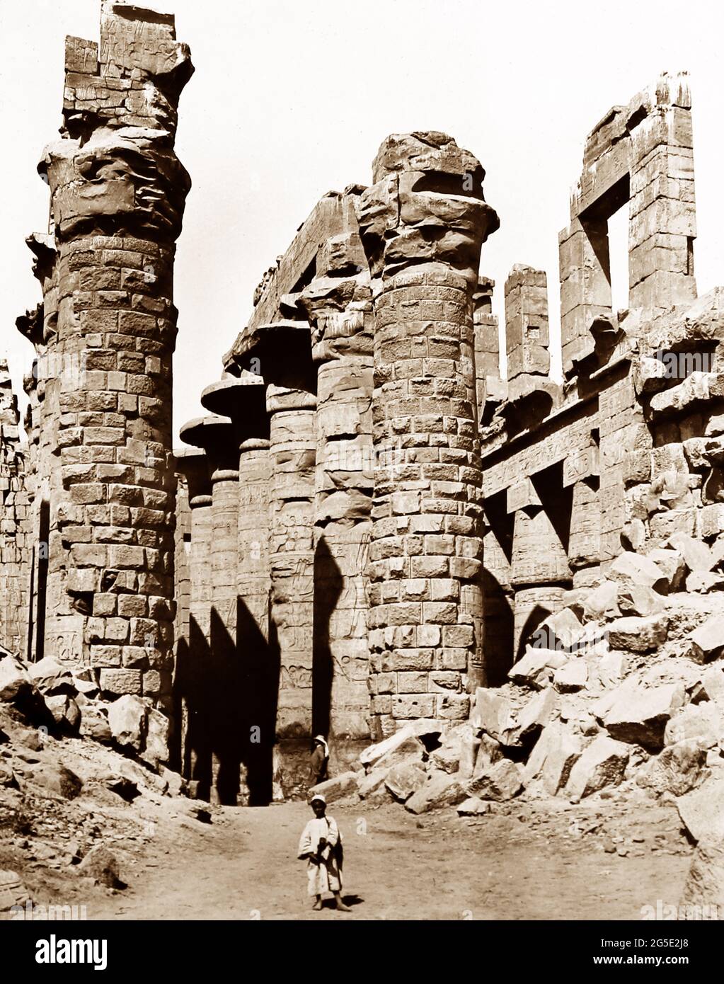 Salón de Columnas, Gran Hipoestilo, Karnak, Egipto, época victoriana Foto de stock
