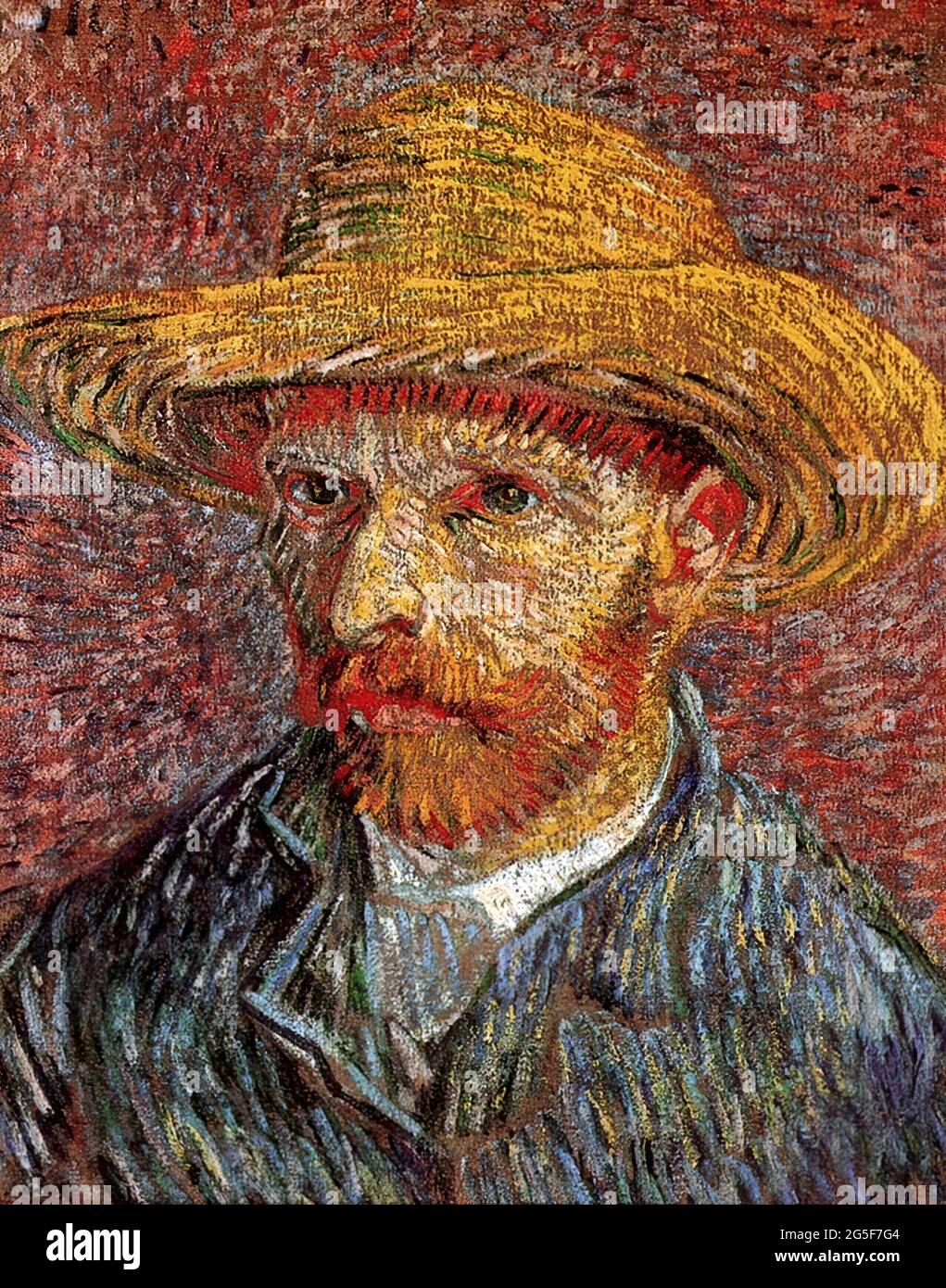 Vincent Van Gogh - Autorretrato con sombrero de paja C 1887 Foto de stock
