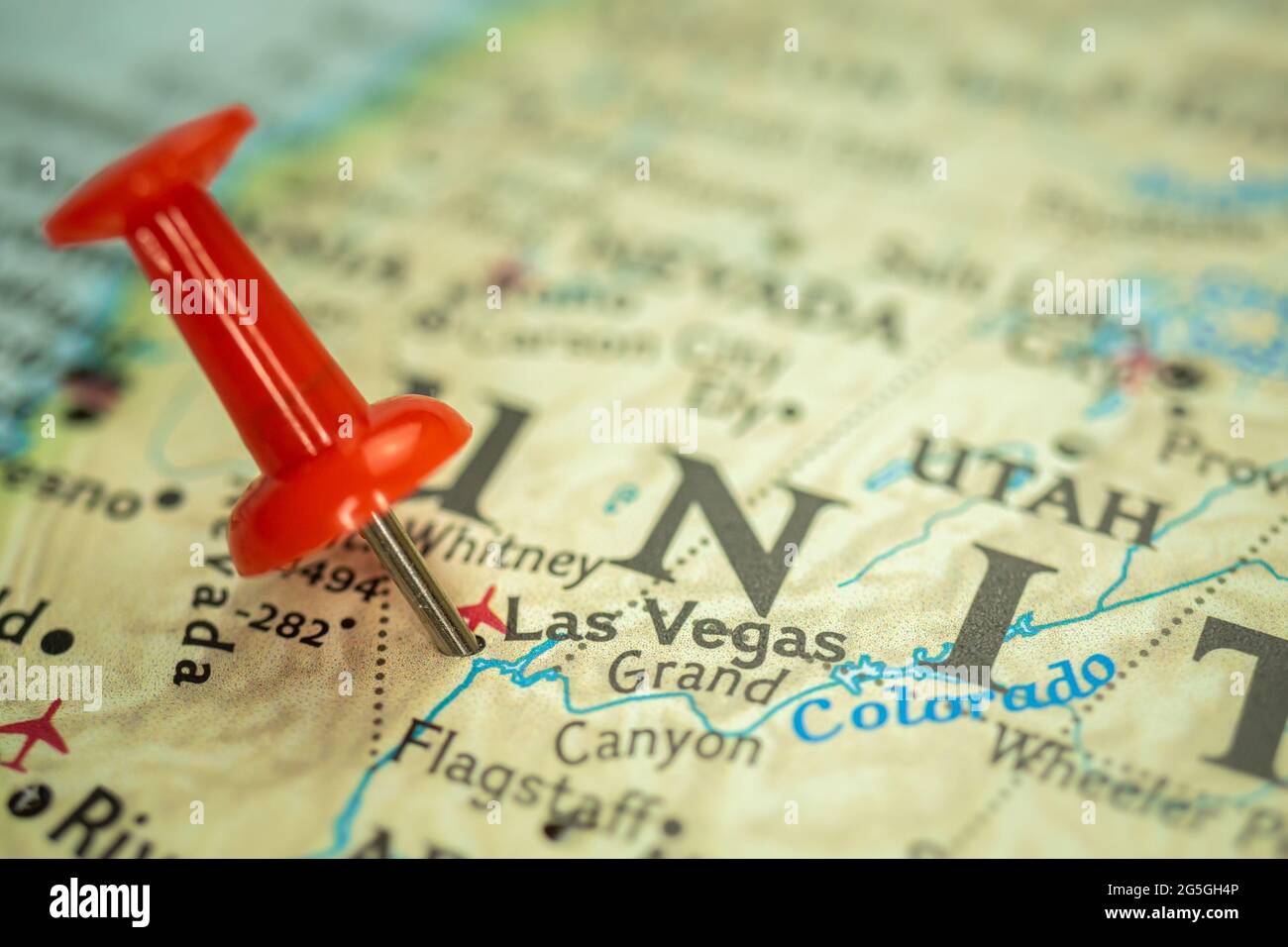 Ubicación La ciudad de Las Vegas en Nevada, mapa con el pin rojo apuntando  hacia cerca, EE.UU., Estados Unidos de América Fotografía de stock - Alamy