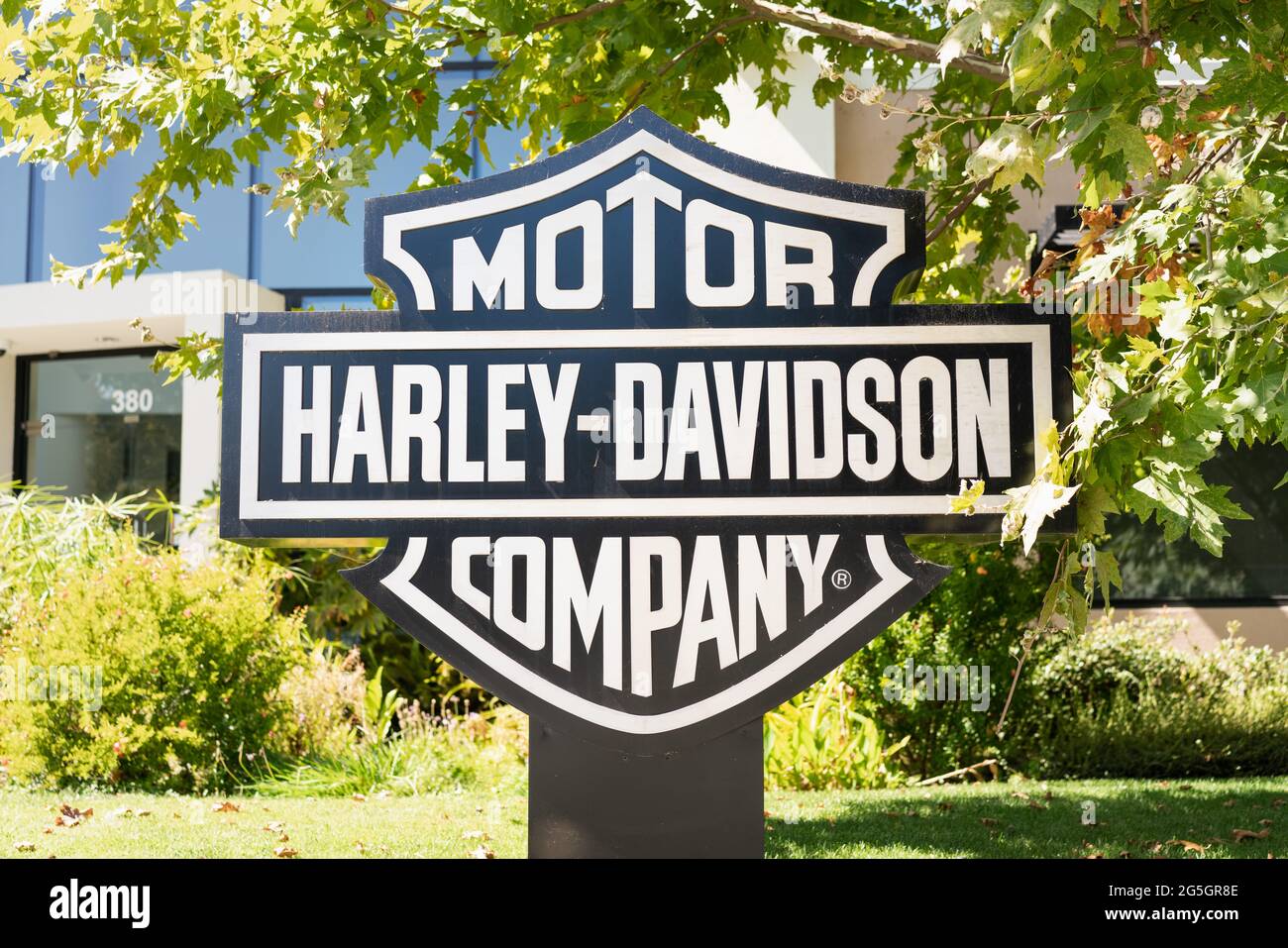 26-sep-2020 Mountain View / CA / USA - Motor Company Logo de Harley-Davidson en su sede en Silicon Valley; Harley-Davidson, Inc., H-D, o Har Foto de stock