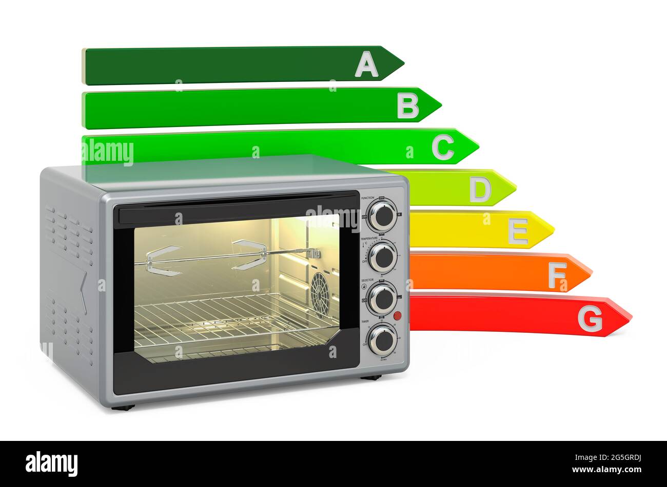 Horno tostador de convección con gráfico de eficiencia energética, 3D de  renderizado aislado sobre fondo blanco Fotografía de stock - Alamy