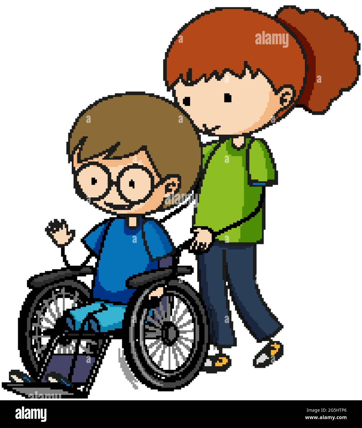 Dibujo animado de un niño sentado en una ilustración de silla de ruedas  Imagen Vector de stock - Alamy