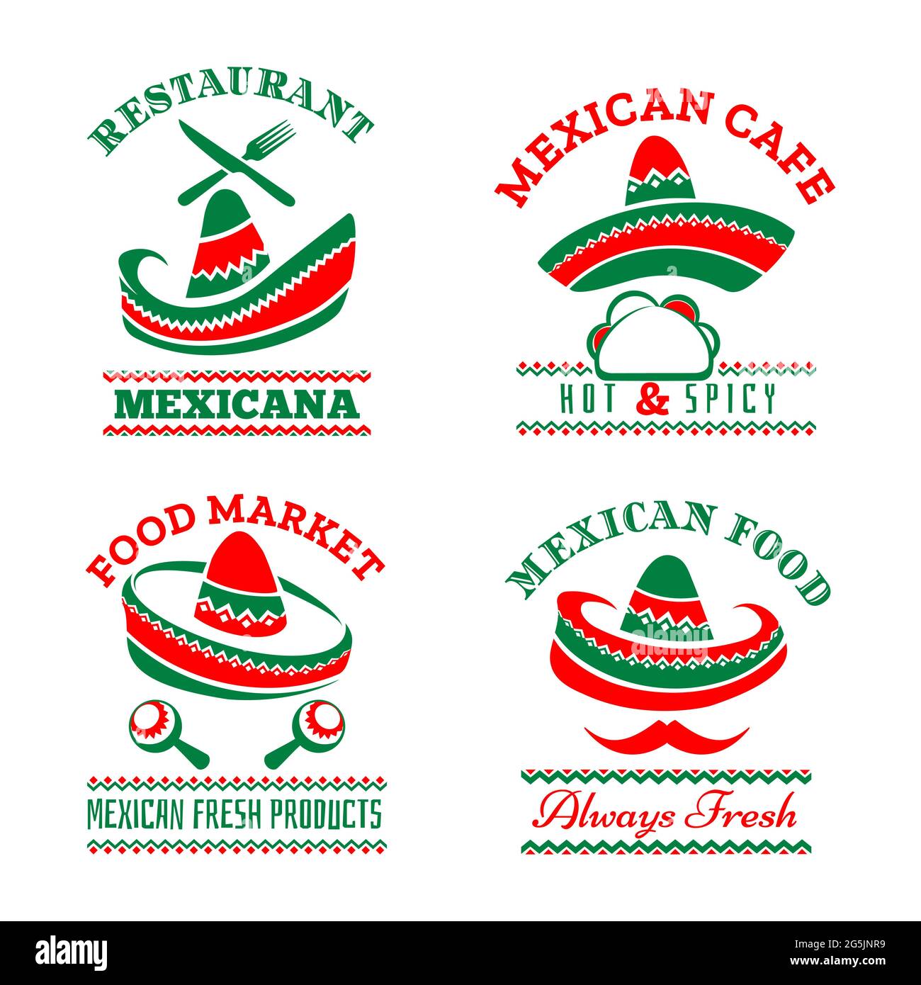 Logotipos de restaurantes mexicanos aislados Ilustración del Vector