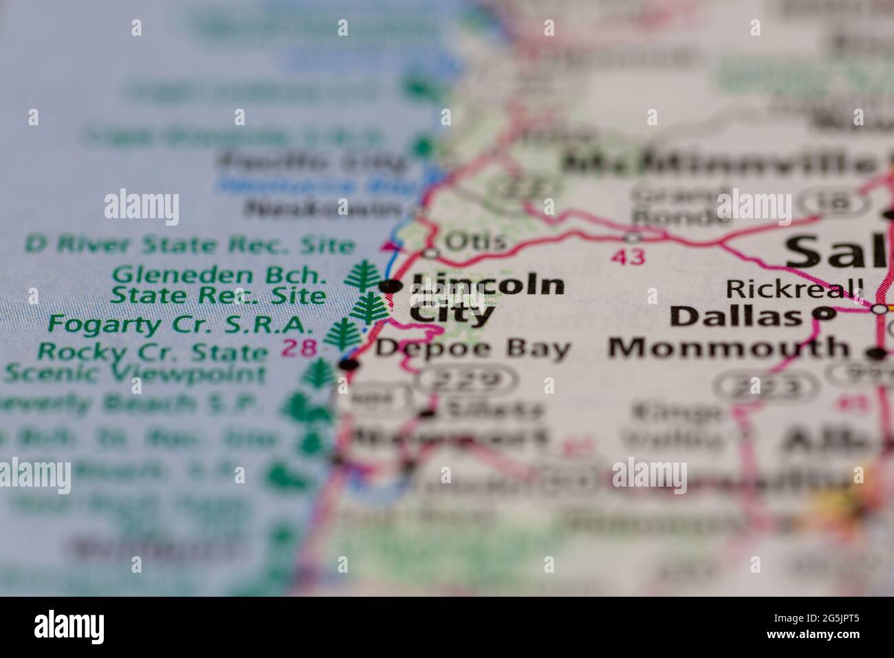 Lincoln City Oregon USA se muestra en un mapa geográfico o mapa de