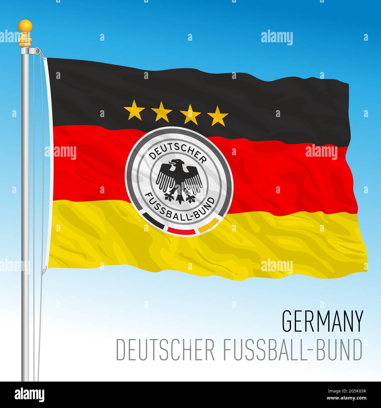BERLÍN, ALEMANIA, junio de 2021 - Bandera alemana con el logotipo de la federación Alemana de Fútbol para el campeonato europeo 2021 Foto de stock