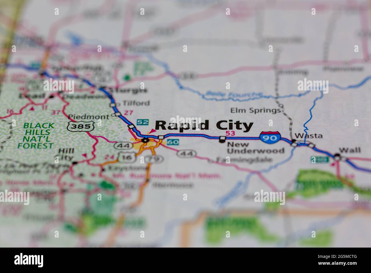 Rapid City South Dakota USA se muestra en un mapa geográfico o mapa de