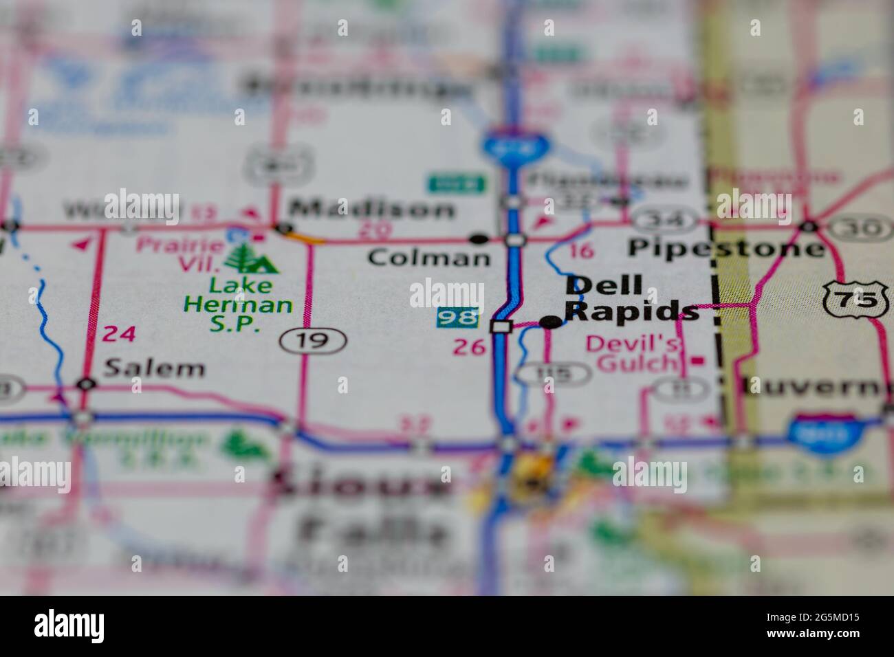 Dell Rapids South Dakota USA aparece en un mapa geográfico o mapa de