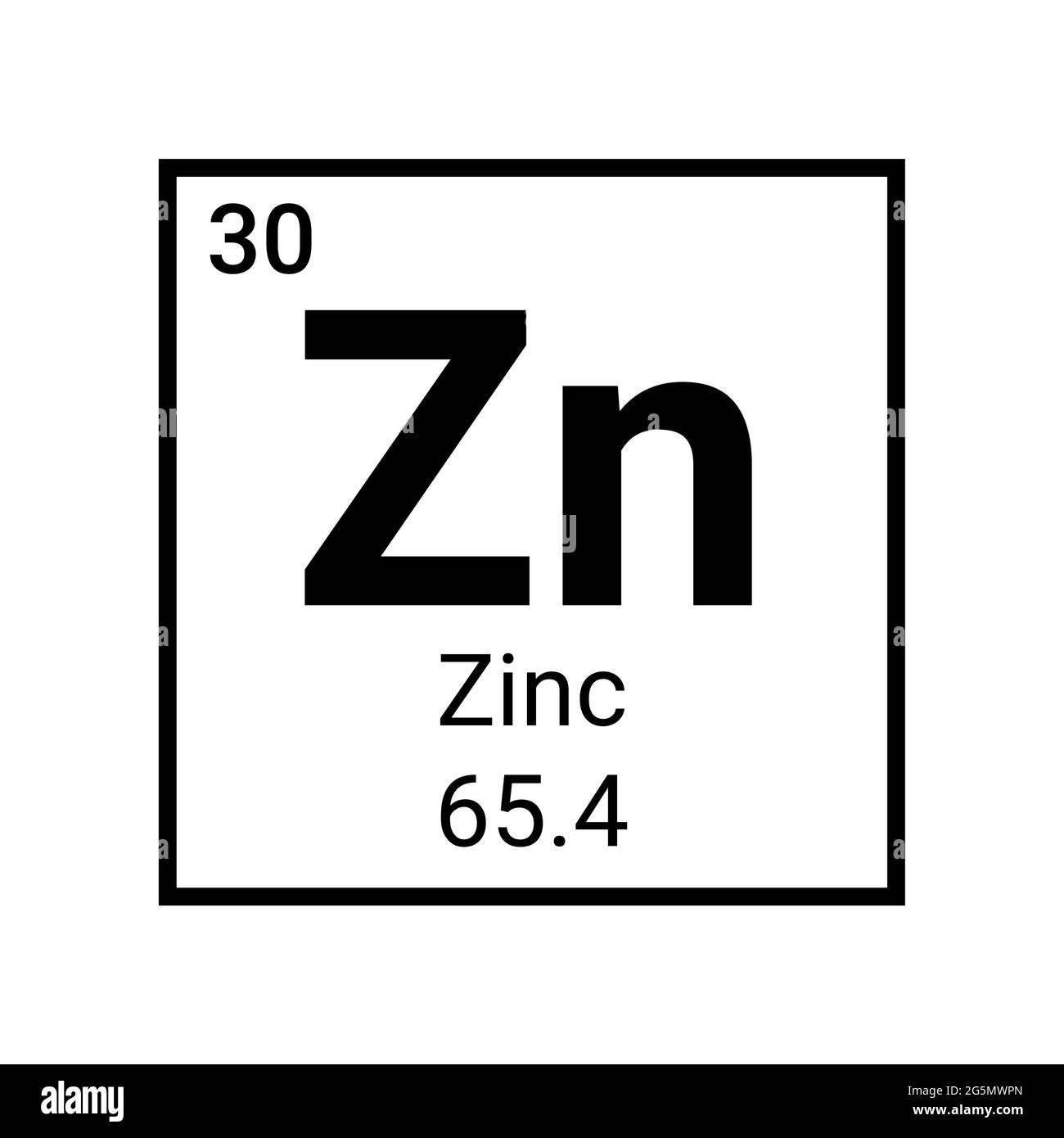 Icono de elemento de tabla periódica de zinc. Signo de metal de elemento de zinc químico