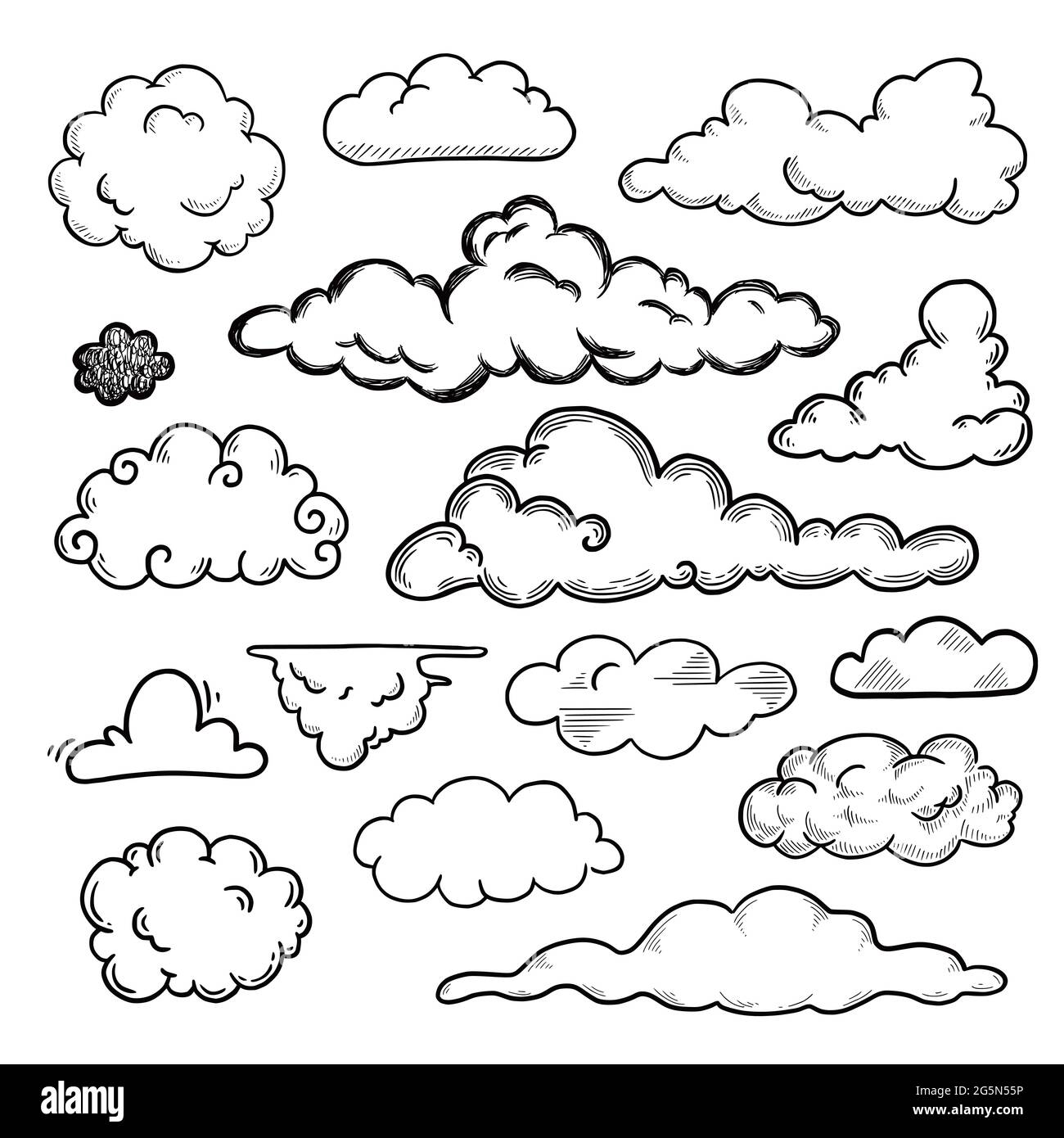 Juego de nubes dibujadas a mano. Nube de estilo de boceto de fideos. Dibujo  de garabatear de contorno simple. Ilustración vectorial Imagen Vector de  stock - Alamy