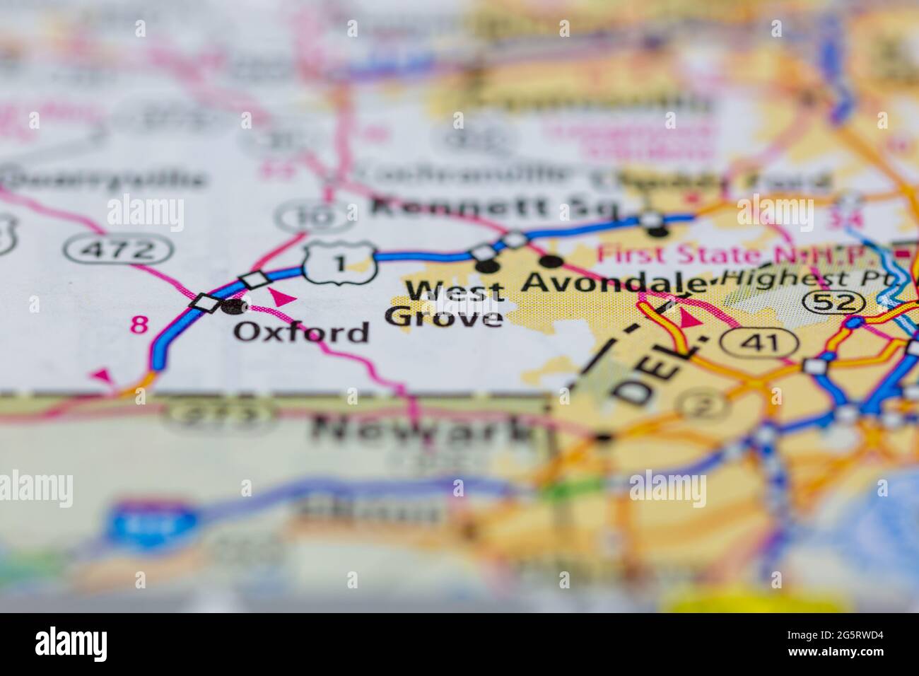 West Grove Pennsylvania USA se muestra en un mapa geográfico o mapa de