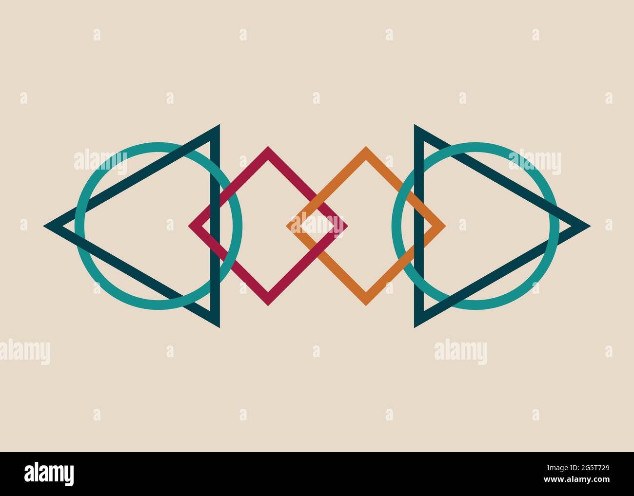 Diseño de logotipo de geometría sagrada, triángulo geométrico, círculo y cuadrado. Símbolo colorido de armonía y equilibrio. Vector aislado en el viejo backg beige vintage Ilustración del Vector
