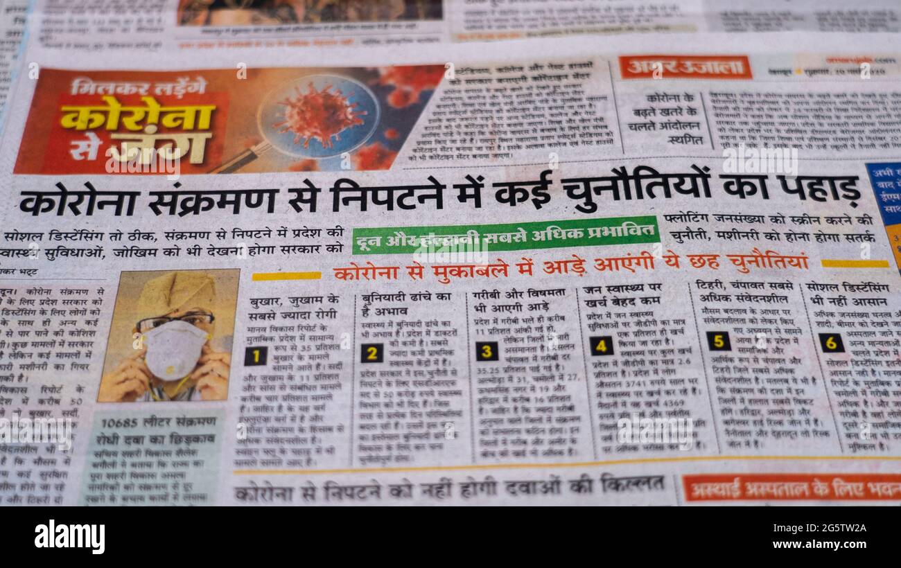 Dehradun Uttarakhand India 28 De Junio De 21 Coronavirus Covid 19 News Headline En El Periodico De La India Titulares Del Mes Marzo Abril De Material De Apple Prores 422 4k De
