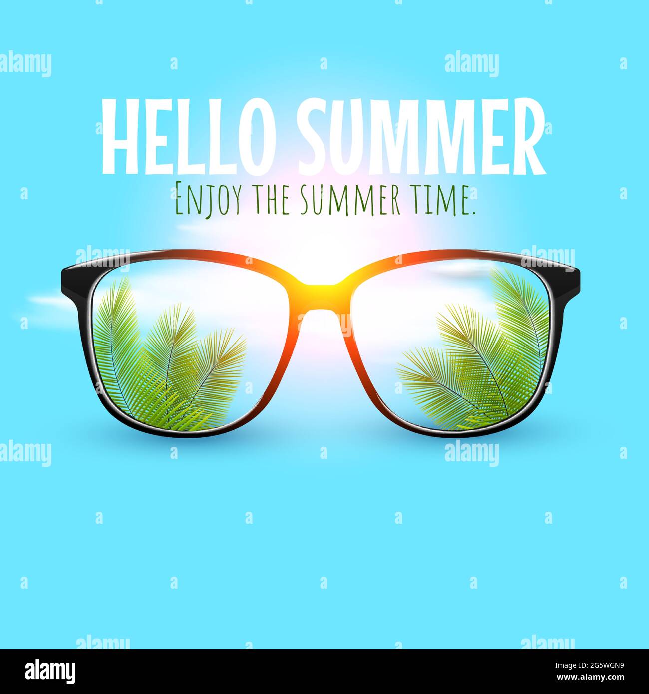 Gafas de sol de verano con hojas de palmera en lentes sobre fondo pastel.  Concepto de verano, vacaciones, vacaciones. Gafas de descuento banner,  póster o social Imagen Vector de stock - Alamy