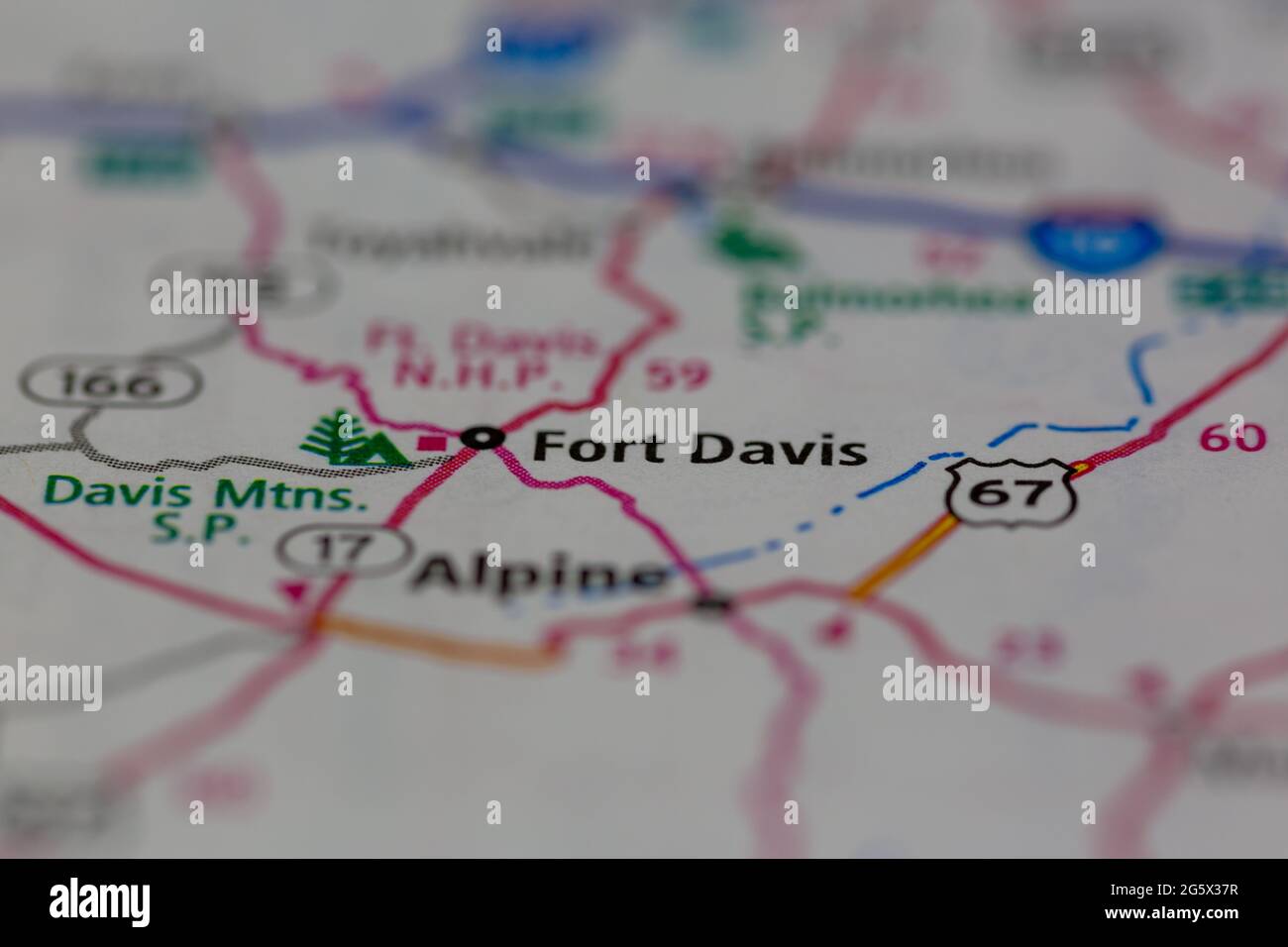 Fort Davis Texas USA se muestra en un mapa geográfico o mapa de carreteras Foto de stock