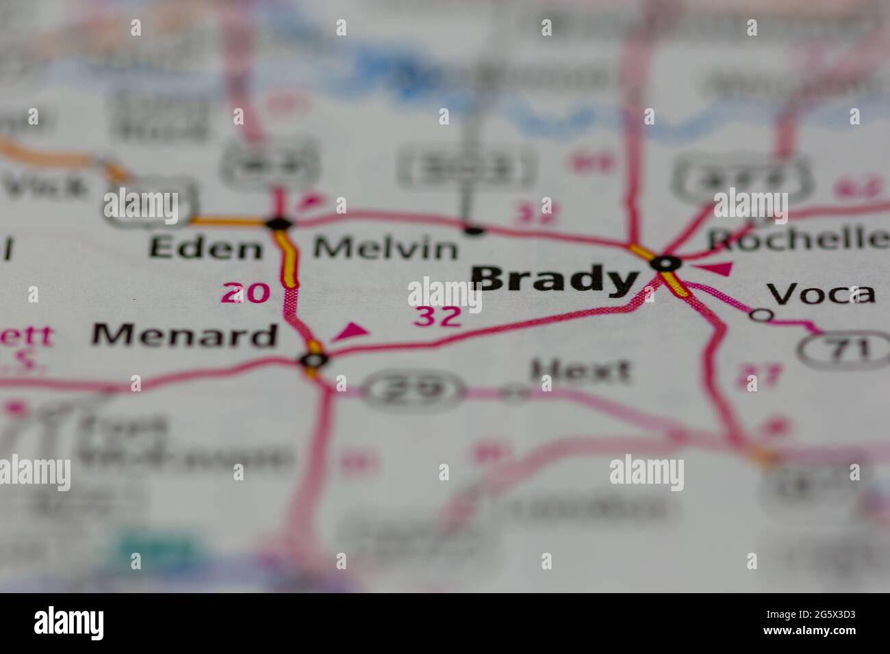 Brady Texas USA se muestra en un mapa geográfico o mapa de carreteras