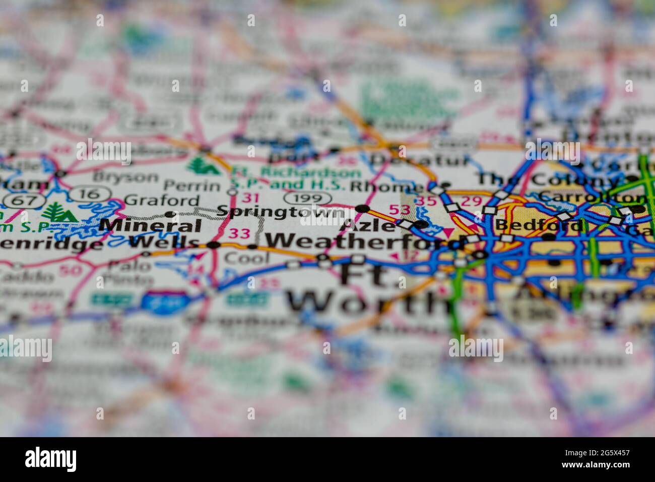 Springtown Texas USA en un mapa de geografía o mapa de carreteras