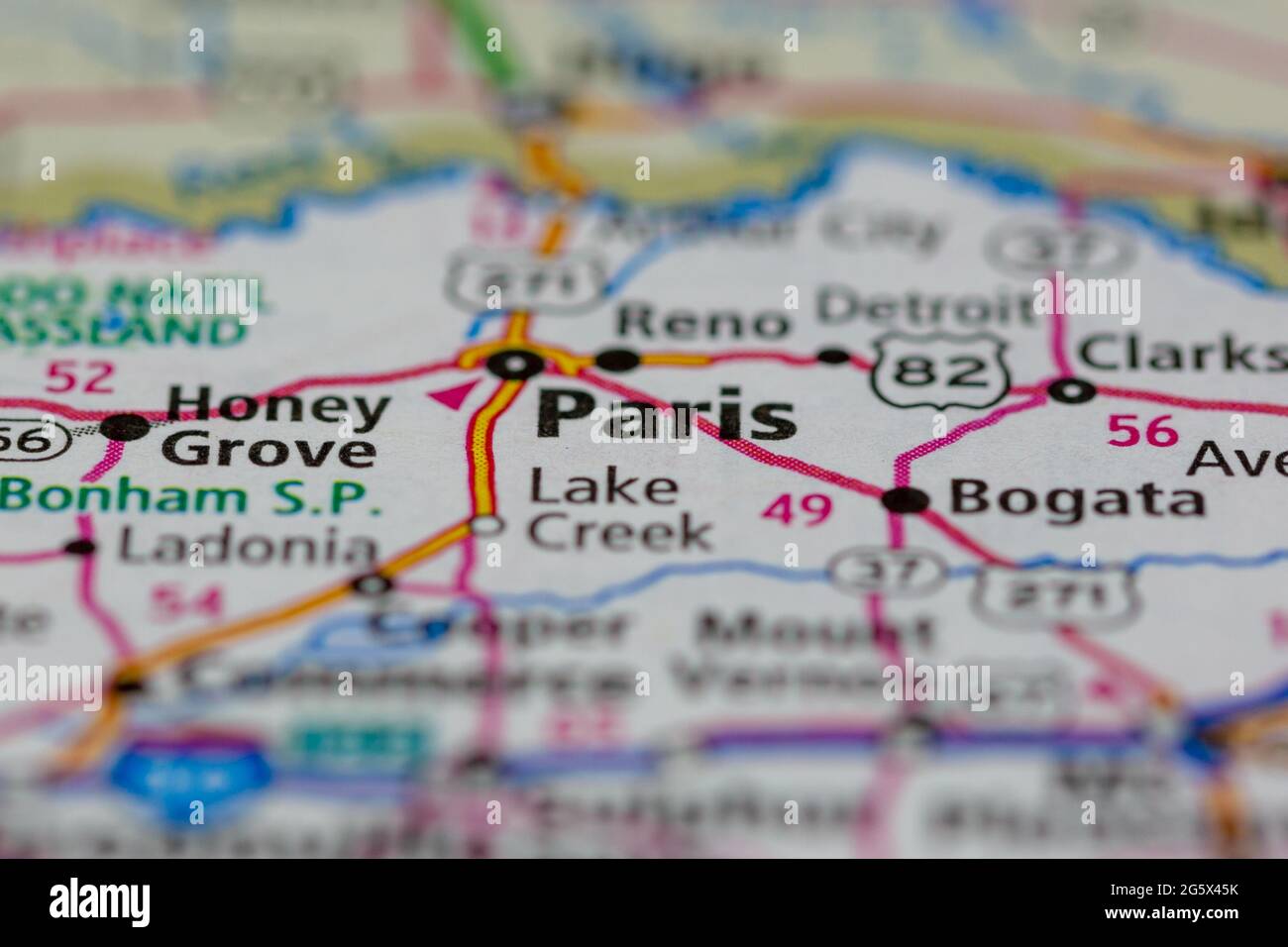 Paris Texas USA se muestra en un mapa geográfico o mapa de carreteras Fotografía de stock Alamy