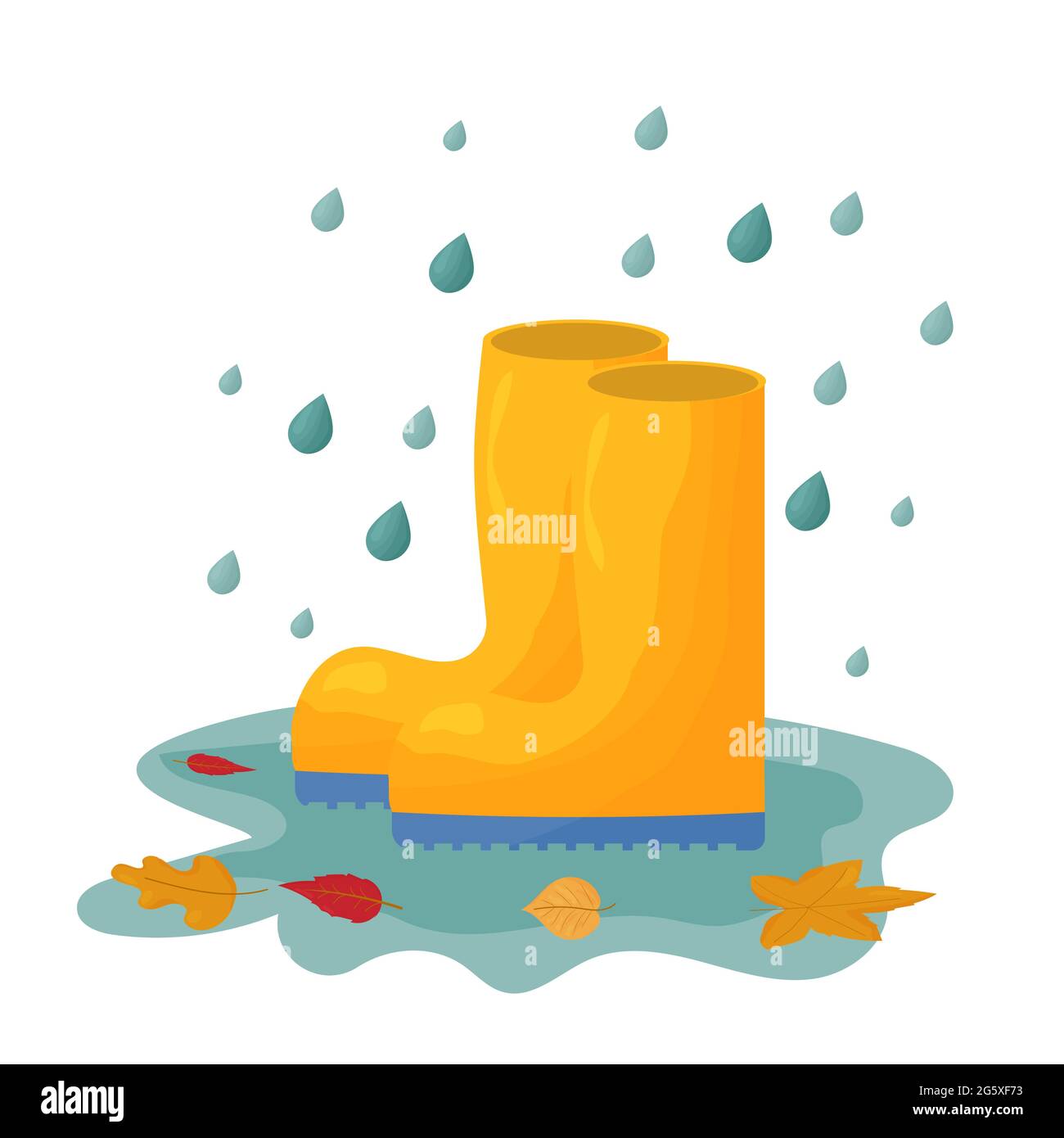 Botas de agua en charco y hojas que caen. Brillante composición otoñal aislada sobre fondo blanco muestra ilustración vectorial. Ilustración vectorial Imagen Vector de stock - Alamy