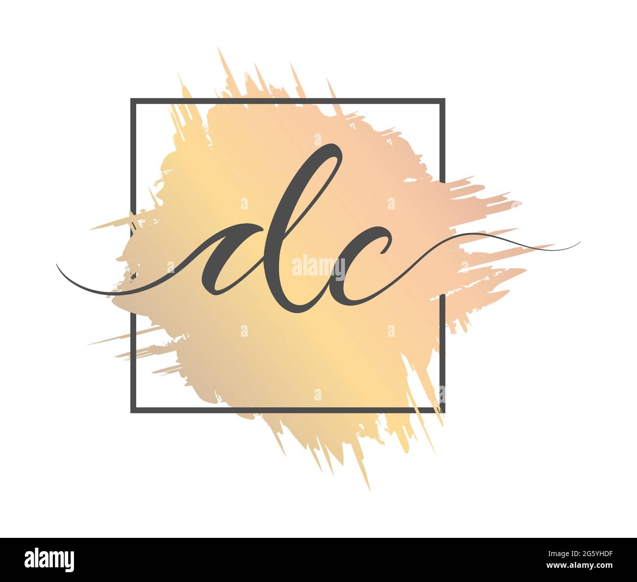 Letras minúsculas caligráficas DC se escriben en una línea sólida sobre un fondo coloreado en un marco. Ilustración vectorial. Estilo simple Ilustración del Vector