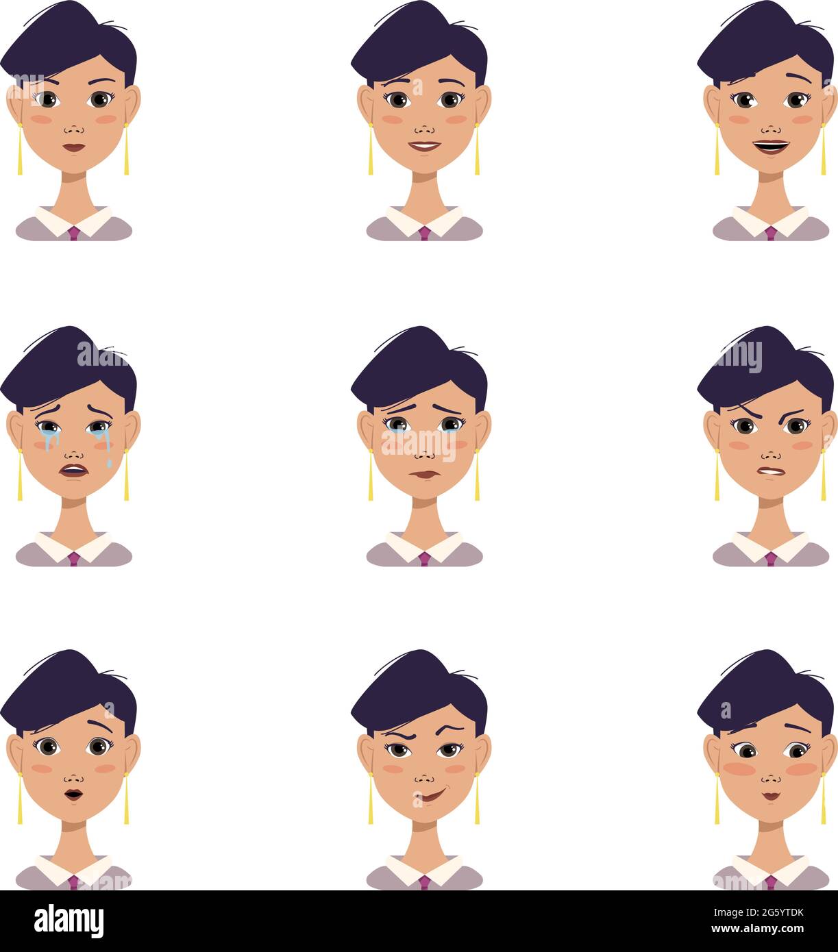 Un conjunto de avatares de mujeres con diferentes emociones Ilustración del Vector