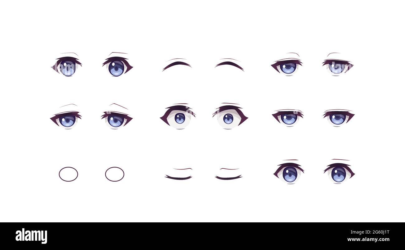 ANIME manga expresiones ojos conjunto niño. Estilo de dibujos animados  japonés Imagen Vector de stock - Alamy