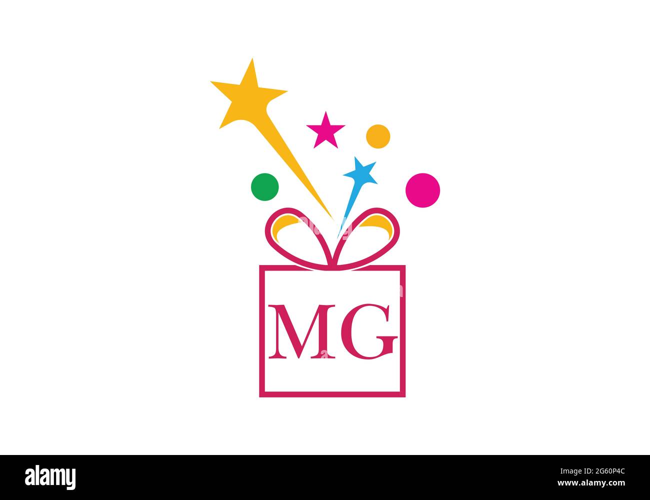 Caja de regalo, letra de la tienda de regalos M G logotipo icono para  diseño de marca de lujo para invitaciones de boda, tarjeta de felicitación,  logotipo y otros diseños Imagen Vector