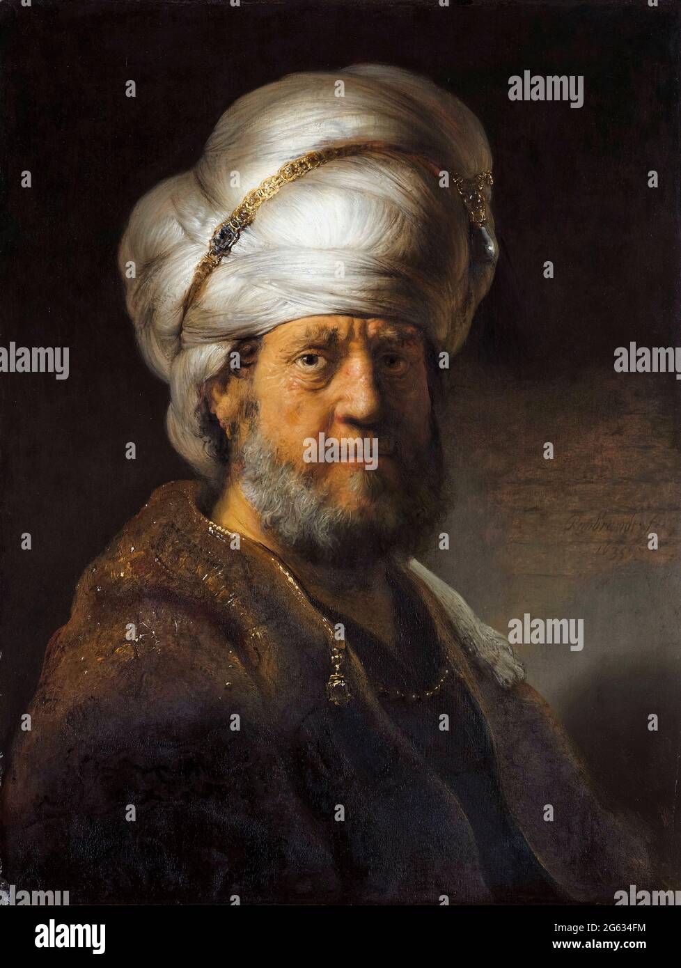 Rembrandt van Rijn, pintura de retrato, Hombre en ropa oriental, 1635 Foto de stock
