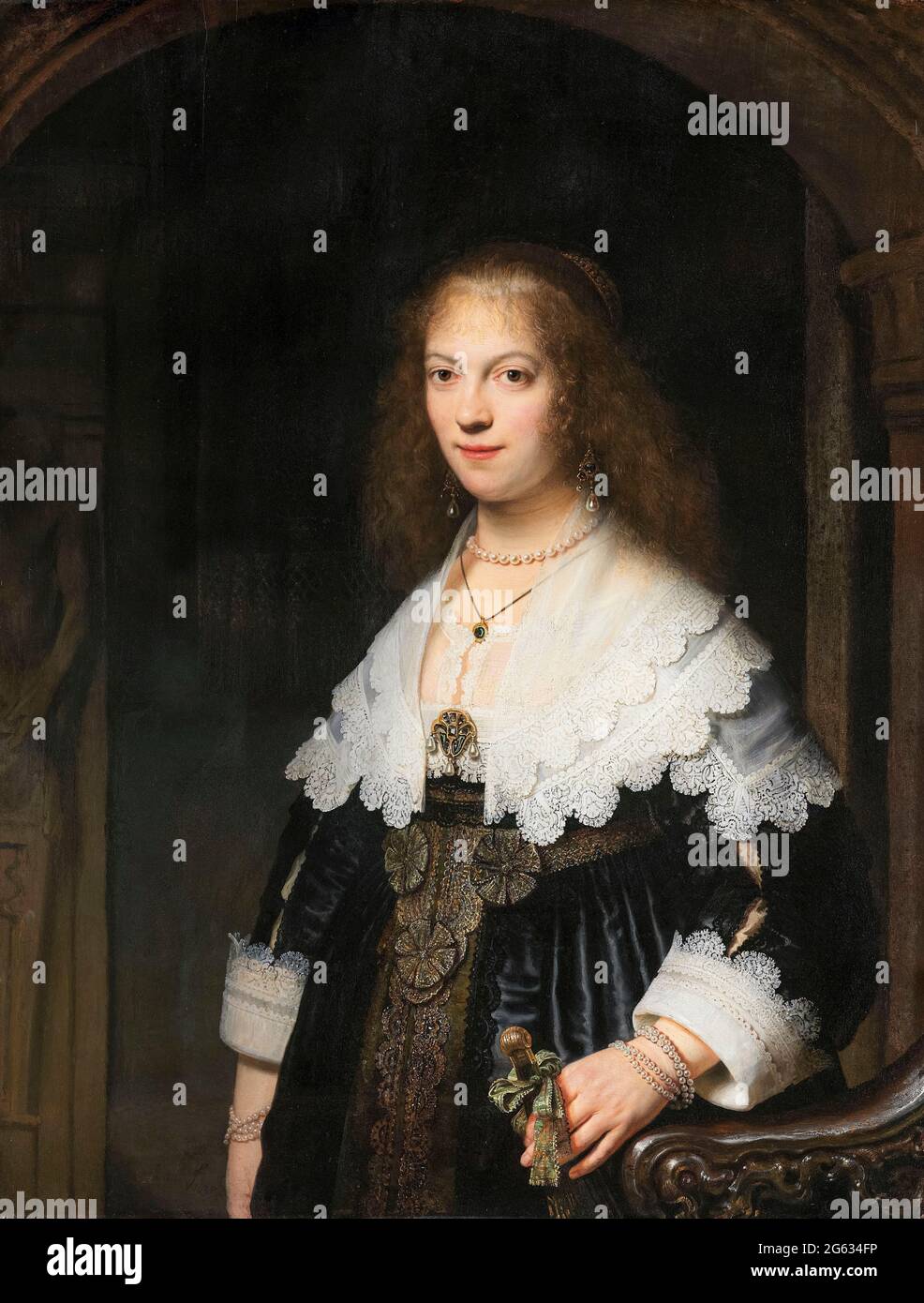 Rembrandt van Rijn, Retrato de una mujer, posiblemente Maria Trip, pintura, 1639 Foto de stock