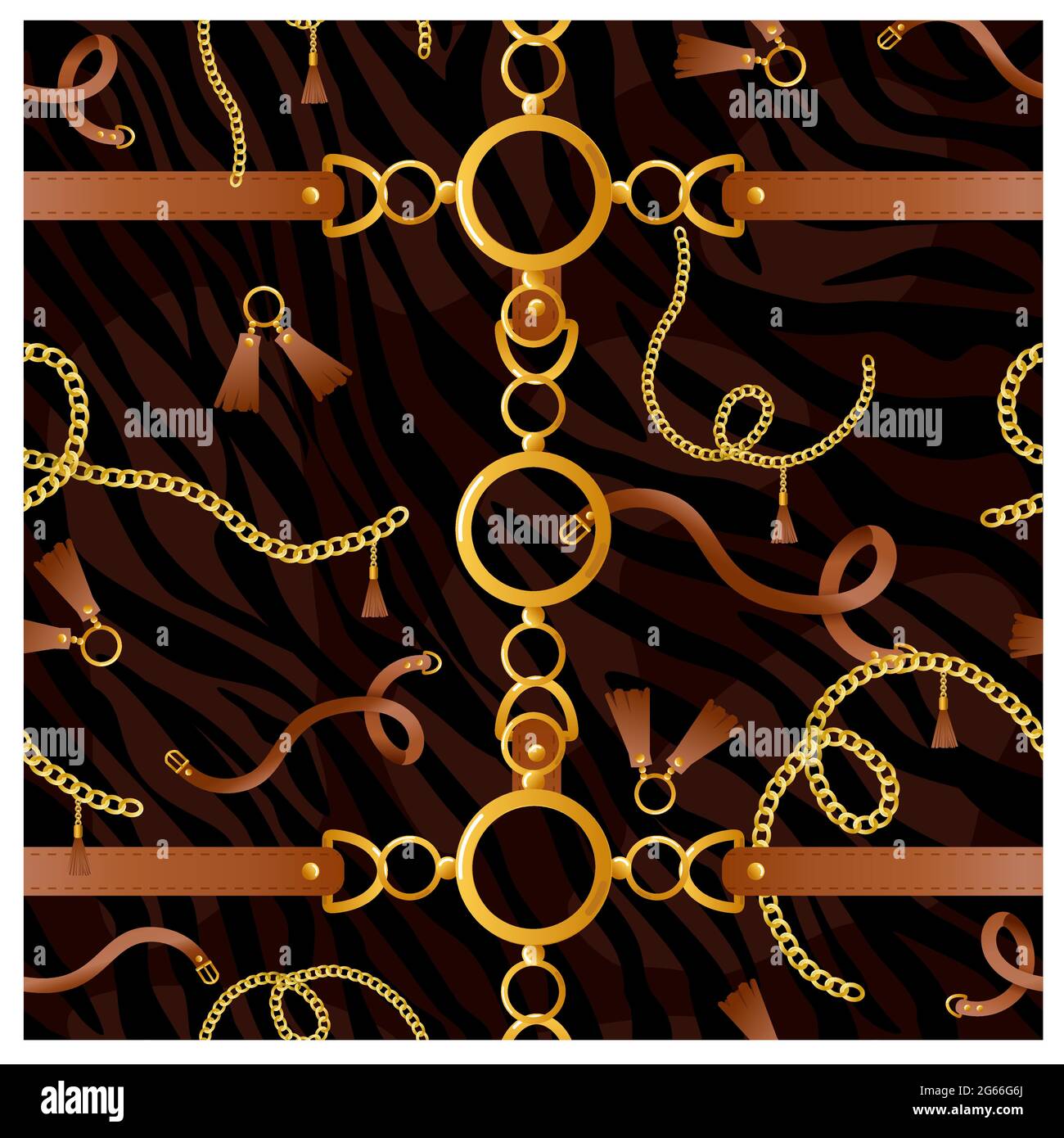 Ilustración vectorial de patrones sin costuras con cinturones, cadena y  elementos dorados en el patrón de piel de tigre, diseño para tela Imagen  Vector de stock - Alamy