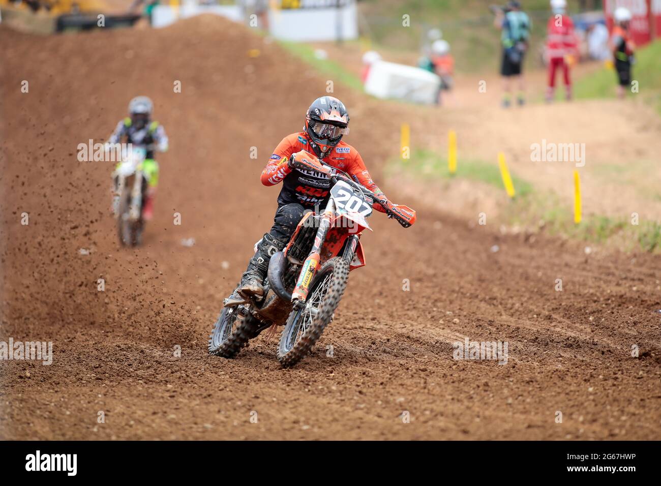 Maggiora / Novara - Italia, 03 de julio de 2021, Cazal Xavier KTM FRA durante el Campeonato Mundial de Motocross FIM MX125 2021, el 3 de julio de 2021 en Maggiora, Italia - Foto Nderim Kaceli / Alamy Live News Foto de stock