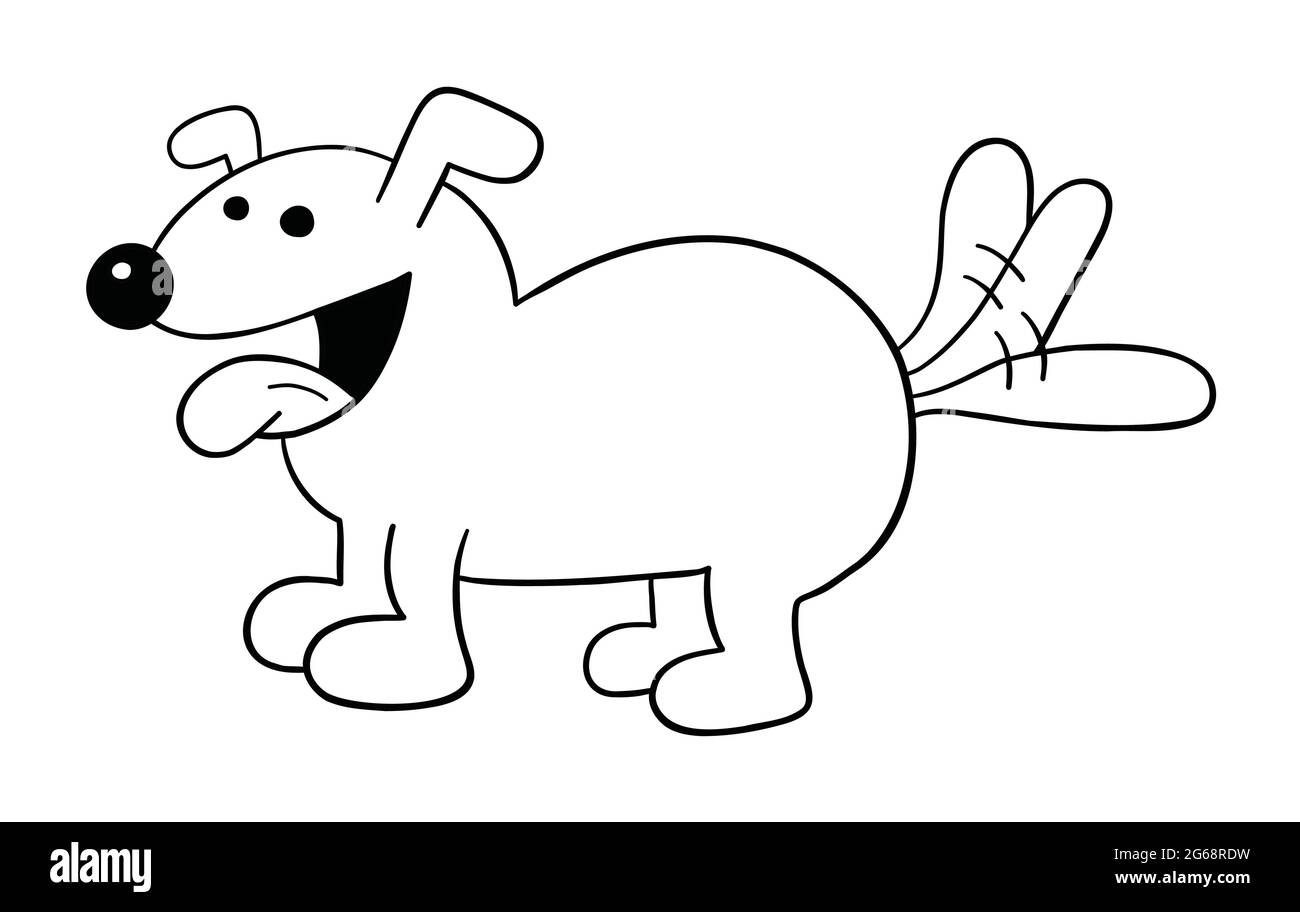 El perro de dibujos animados es feliz y vagando su cola, ilustración  vectorial. Contorno negro y color blanco Imagen Vector de stock - Alamy