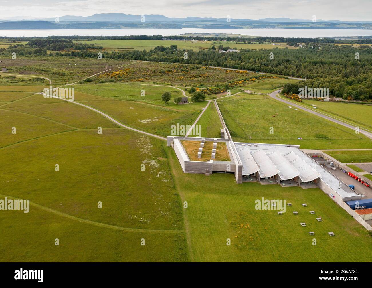 Vista aérea del campo de batalla de Culloden Moor, Invernessshire