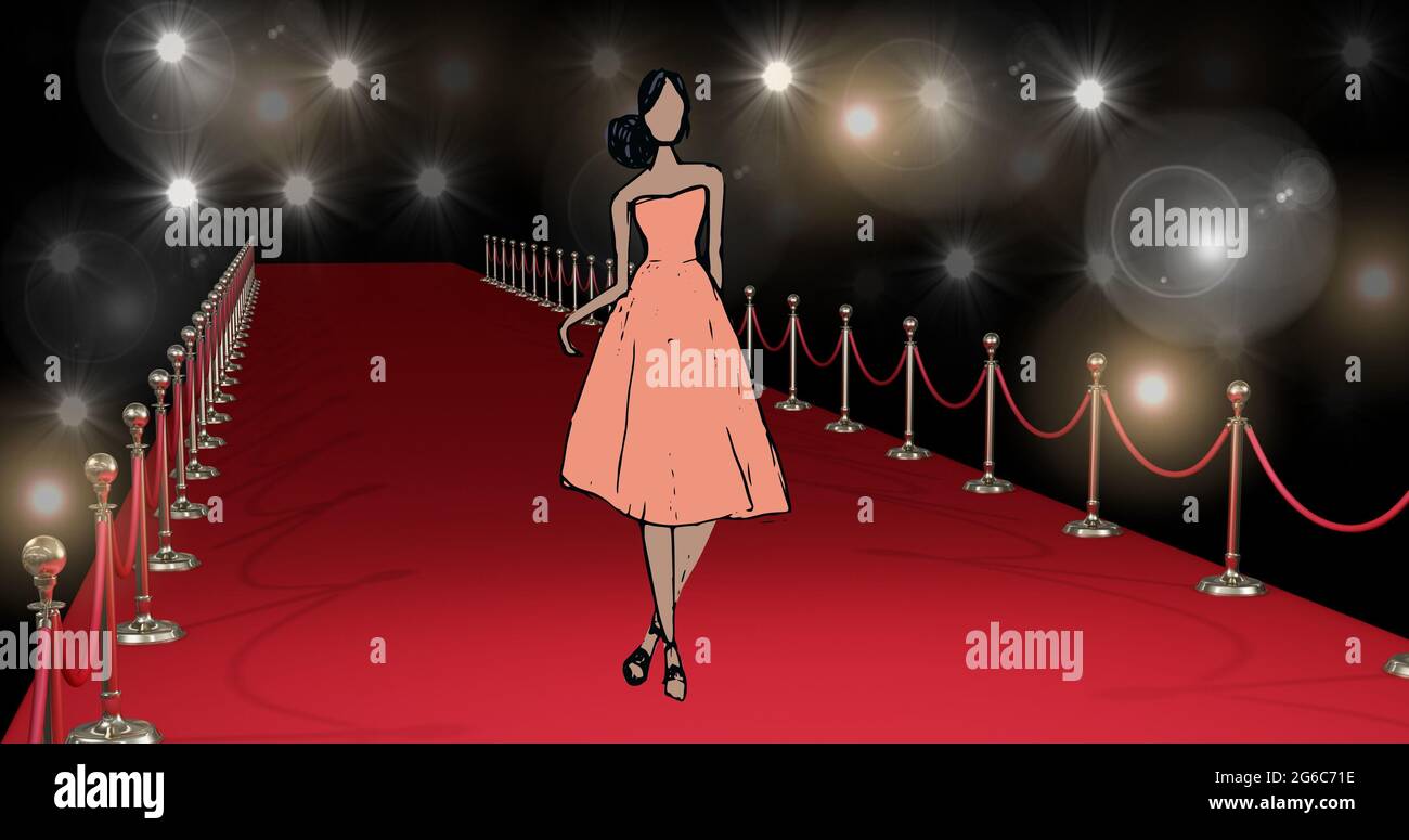 Composición del dibujo de la moda del modelo sobre alfombra roja en el  desfile de la moda, sobre fondo negro Fotografía de stock - Alamy