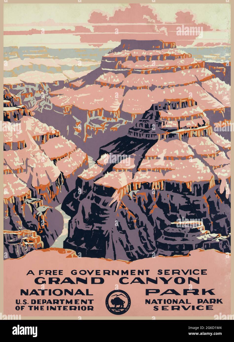 CARTEL DE VIAJE del Gran Cañón. Un servicio gubernamental gratuito – Servicio de parques nacionales. Foto de stock