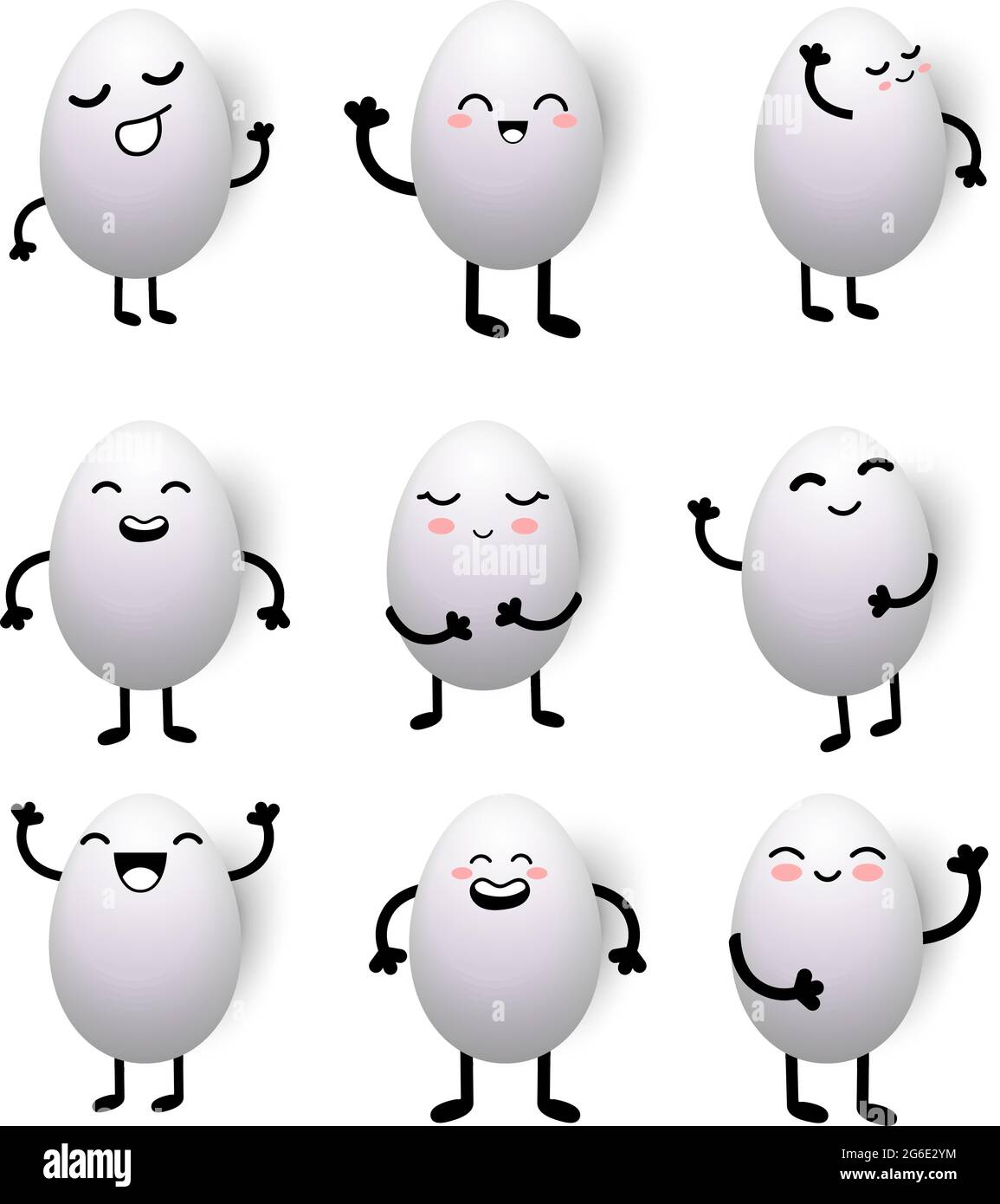 Felices Huevos blancos de Pascua Nueve dibujos animados de caras diferentes  aislados sobre fondo blanco - ilustración vectorial Imagen Vector de stock  - Alamy