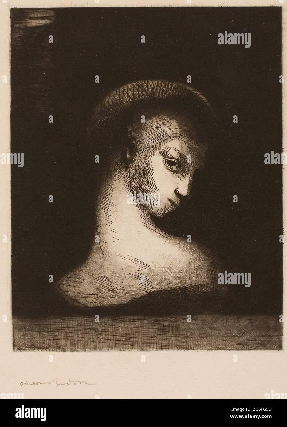 Odilon Redon. Perversidad - 1891 - Odilon Redon Francés, 1840-1916. Grabado y punto seco sobre papel de color crema. Francia. Foto de stock