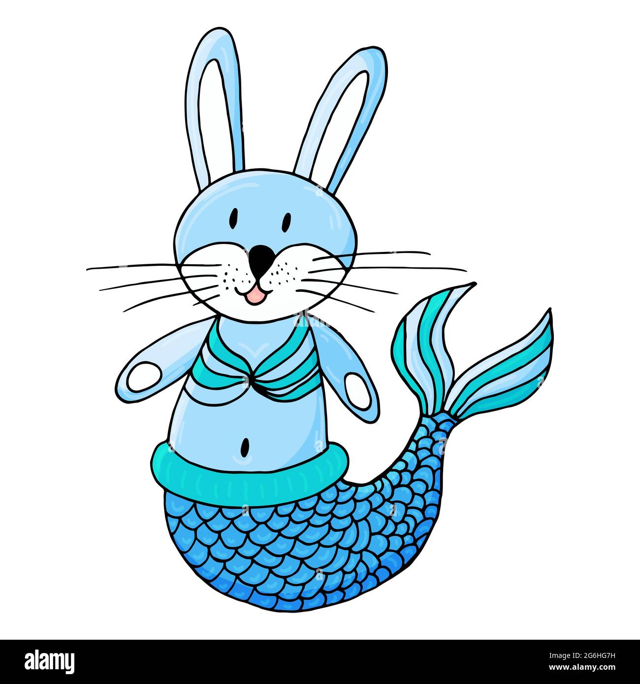 Sirena conejita. Icono de tema náutico con estilo dibujo a mano. ilustración infantil de la vida marina. Icono, insignia, pegatina, estampado para ropa Imagen Vector de stock - Alamy