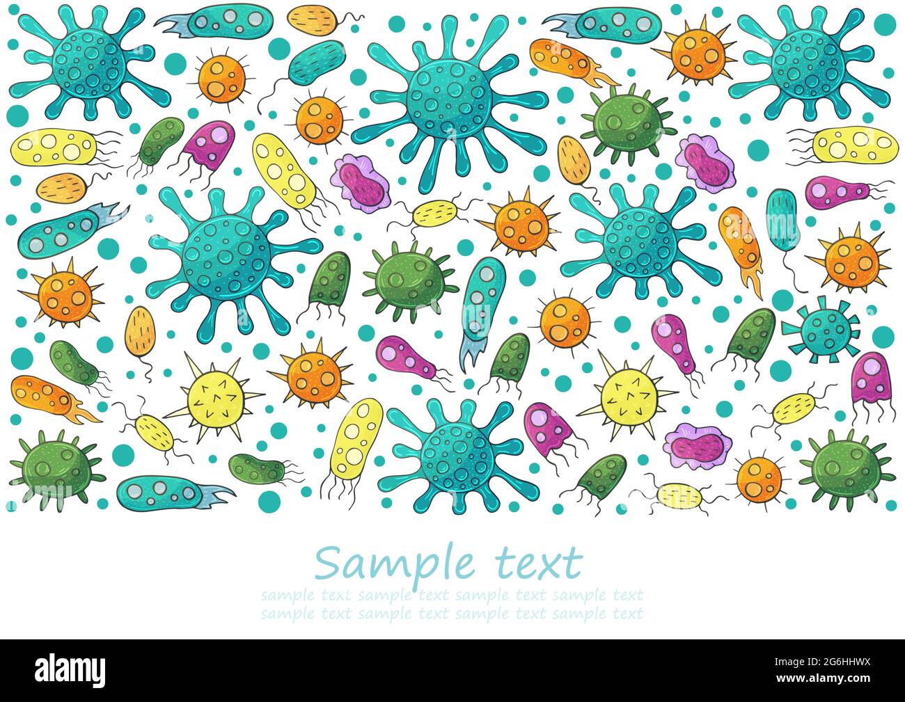 Folleto rectangular, pancarta. Juego de microbios de dibujos animados en  estilo de dibujo a mano. Coronavirus, virus, bacterias, microorganismos  Imagen Vector de stock - Alamy