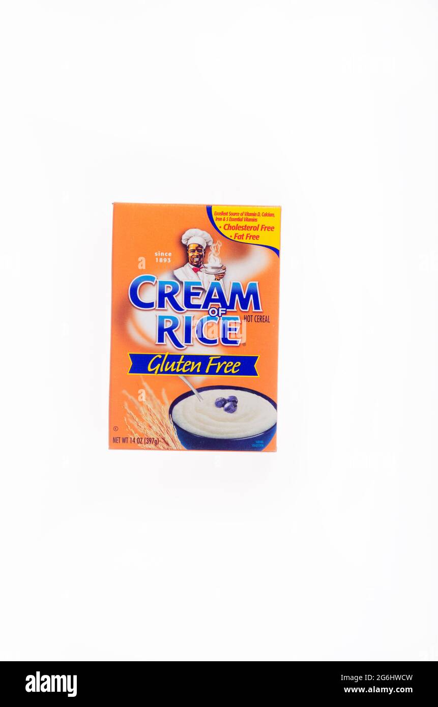 Crema de caja de arroz, cereal caliente sin gluten Foto de stock