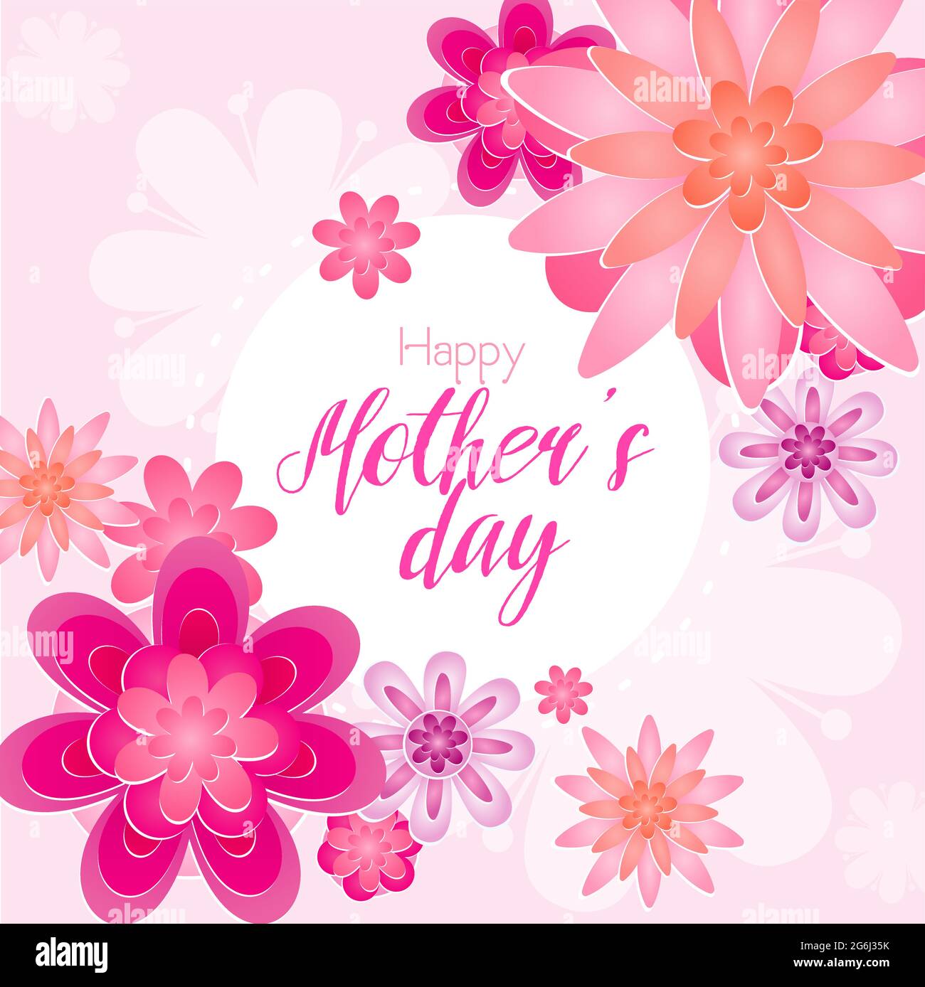 Ilustración vectorial de la hermosa tarjeta de felicitación del día de la madre con flores en flor de color rosa claro. Ilustración del Vector