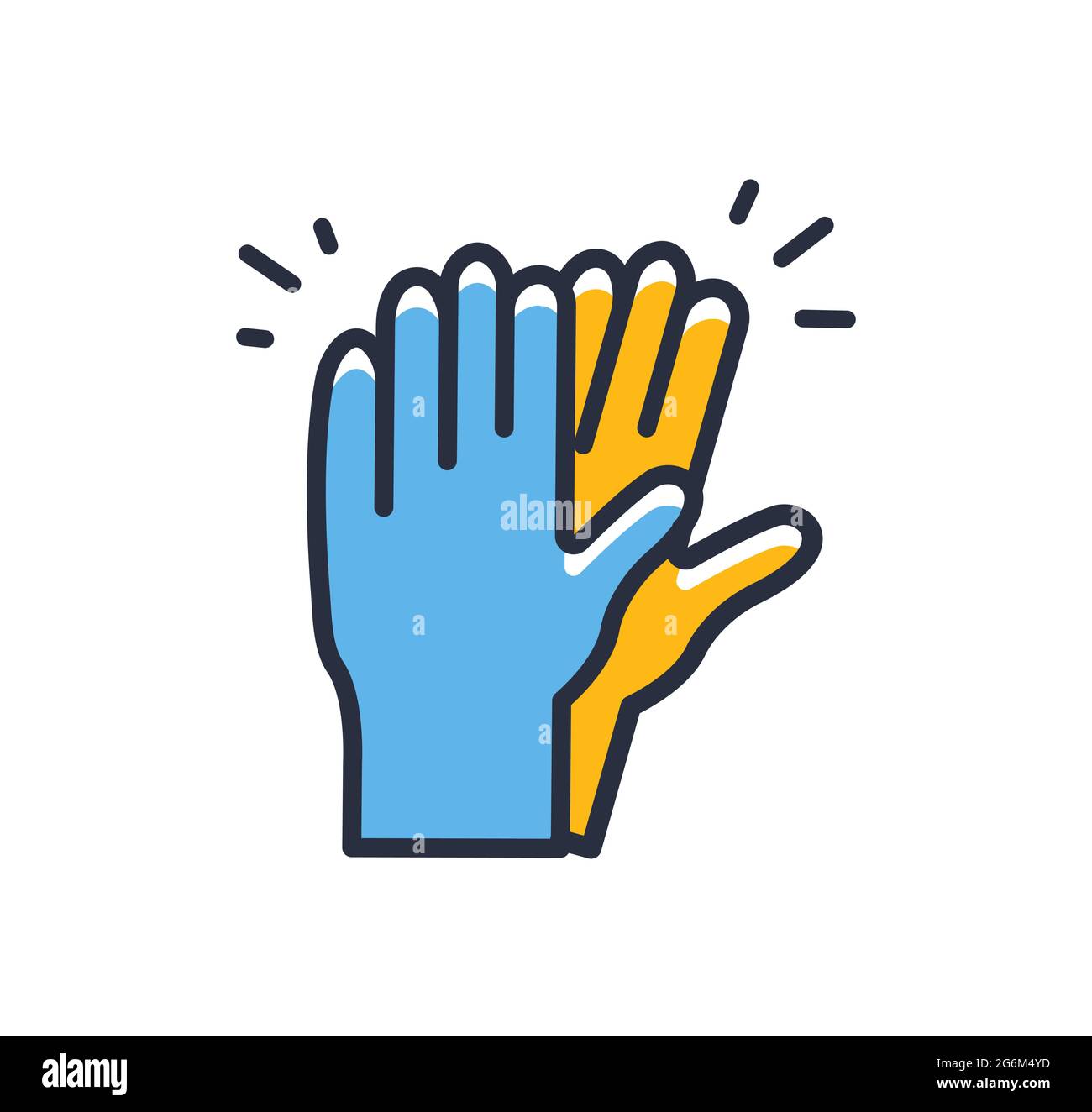 Pare de manos humanas en guantes de látex azul utilizados para