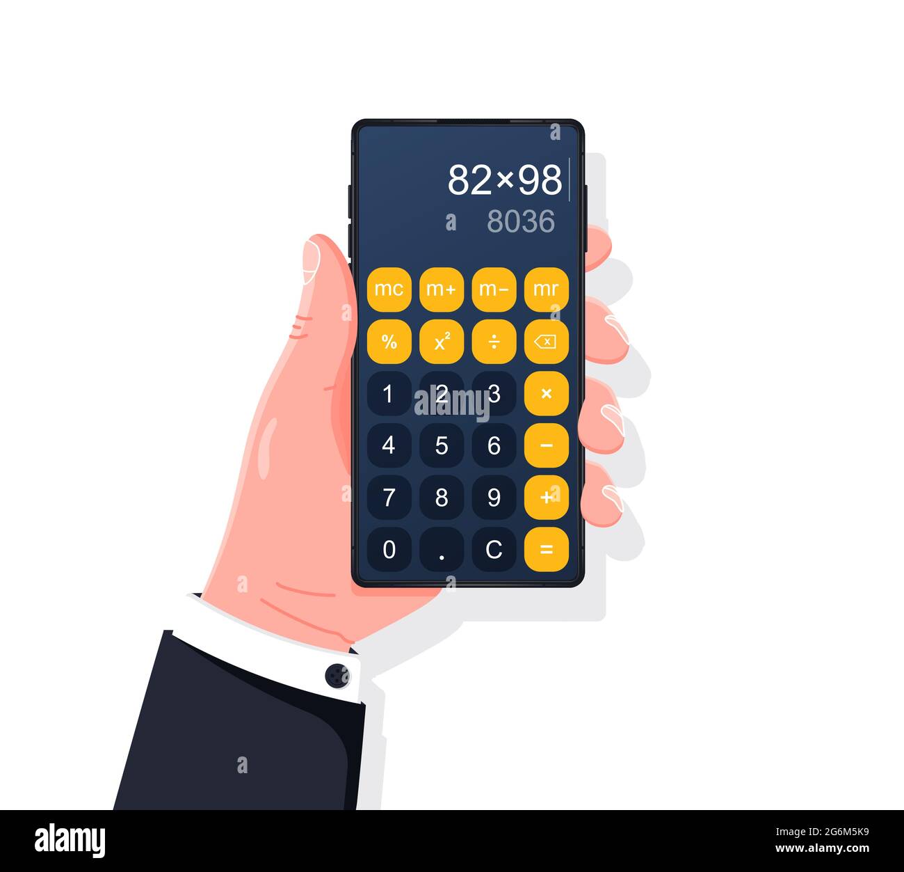 Smartphone con aplicación de calculadora. Diseño plano de teléfono de mano  con aplicación de calculadora en pantalla. Ilustración de estilo plano  vectorial Imagen Vector de stock - Alamy