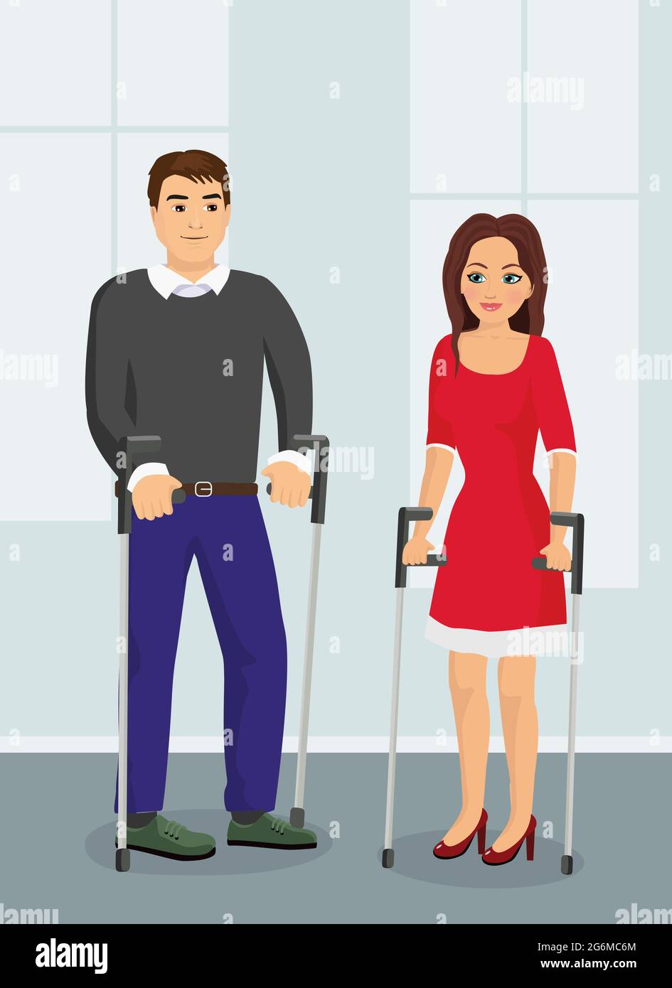 Mujer Con Las Muletas Y El Hombre Discapacitado Sin Pierna Ilustración del  Vector - Ilustración de mental, muletas: 141436963