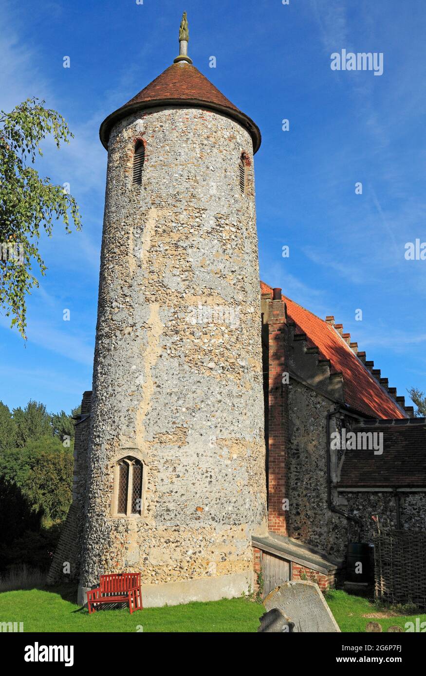 Bawburgh, Norfolk, iglesia de la torre redonda, iglesias, siglo 11th, Medieval, arquitectura, Inglaterra, Reino Unido Foto de stock