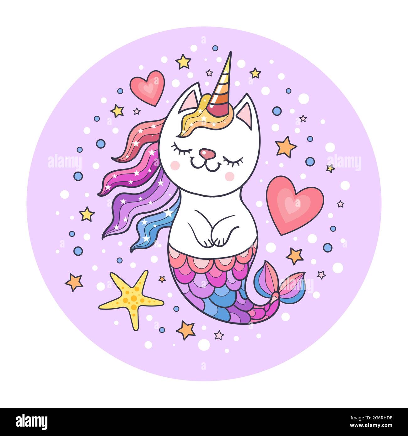 Lindo gato unicornio sirena. Ilustración mágica para niños. Vector Imagen  Vector de stock - Alamy