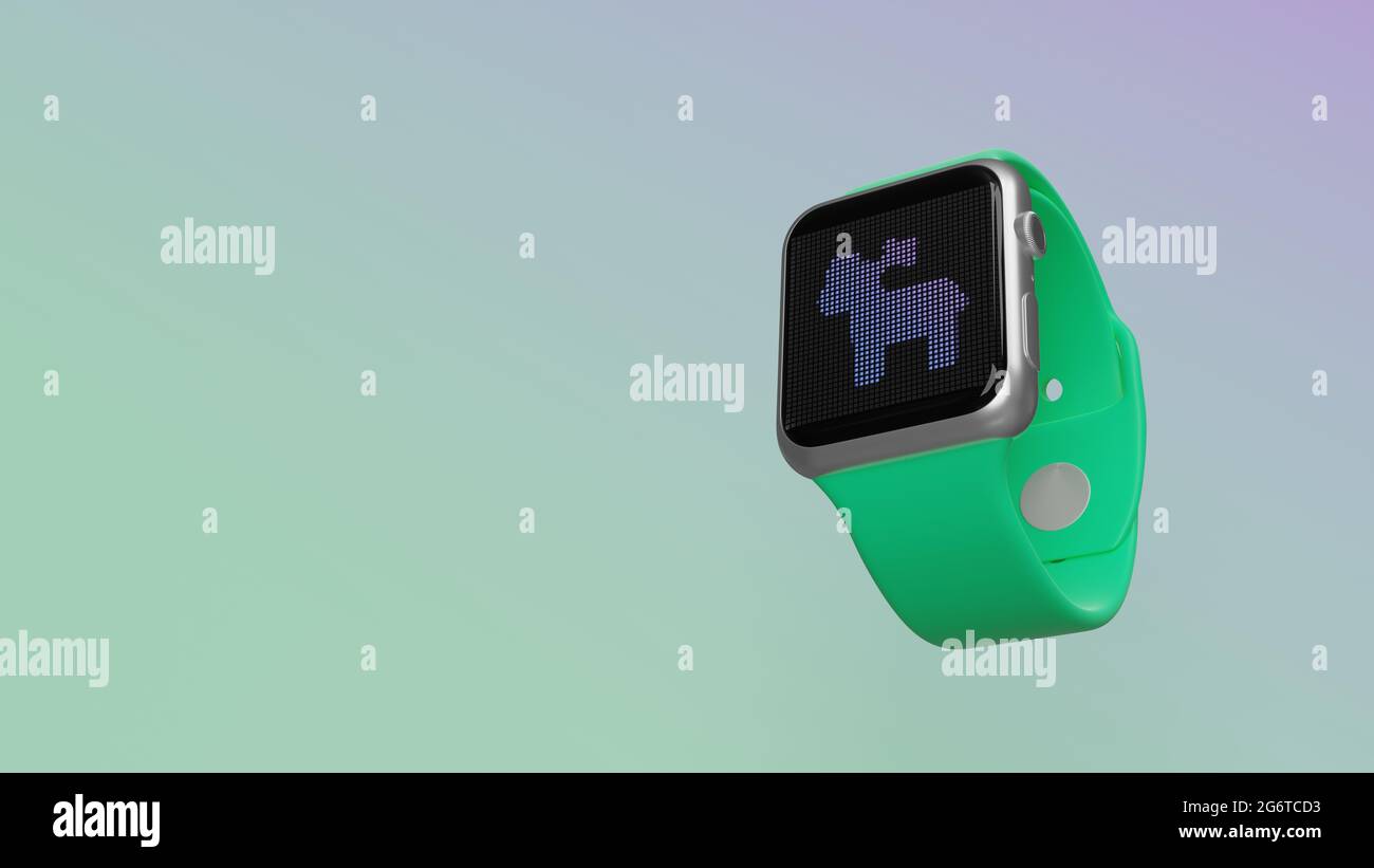 Smart Watch 3D con símbolo de reno de Navidad en pantalla lcd aislada sobre  fondo de color. Vista lateral hacia abajo Fotografía de stock - Alamy